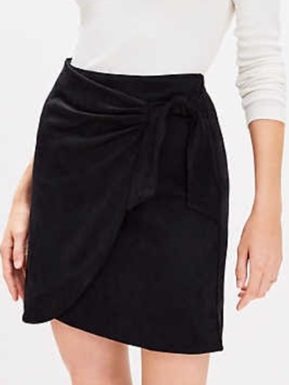 LOFT Black Suede-Look Wrap Mini Skirt with Knot Detail